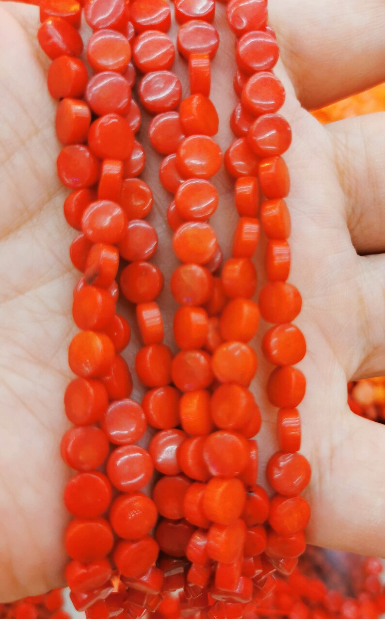 65pcs red coral coin disc round beads pink oranger red loose beads 6mm 16inch