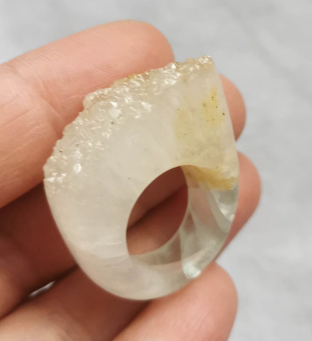 Rare Rings With Rocks Rare Genuine Rock Quartz White Rock Crystal Cluster Druzy Carved Ring ...