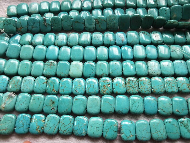 Double Drilled- 12x16mm Blue Turquoise gemstone Ablong rectangle oval bracelet Beads connector 18pcs 8INCH