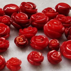50pcs Carved Red Coral Flower 6-14mm -Half Drilled Bead, Color Gemstones, For Jewelry MakingPink beige bamboo coral Rosebeads--Eearrings