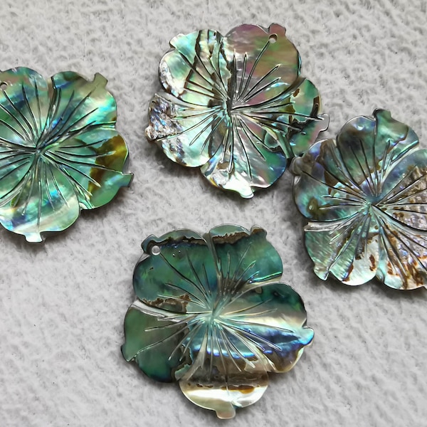 Drilled-Large  Genuine  Abalone Paua Shell 28-60mm  Carved petal Plumeria Flower Charms Petal pendant -earrings beads 1pcs