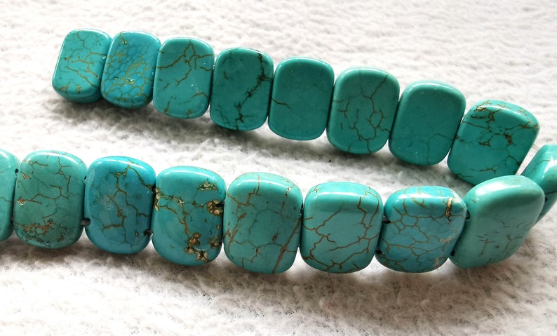 Double Drilled- 12x16mm Blue Turquoise gemstone Ablong rectangle oval bracelet Beads connector 18pcs 8INCH