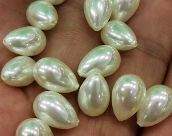 Medio perforado --24pcs Concha Perla Abalorios, Grado A, Pulido, Lágrima marfil Blanco, Pendientes Gota