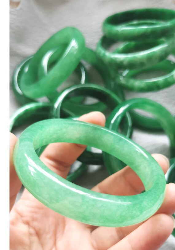 Natürlicher Jadeit Armband Grün Echter Burmesischer Gelbgrüner Jadeit-Jade- Armreif (57,10 Mm) #489 Im Natur Jadeit Armband