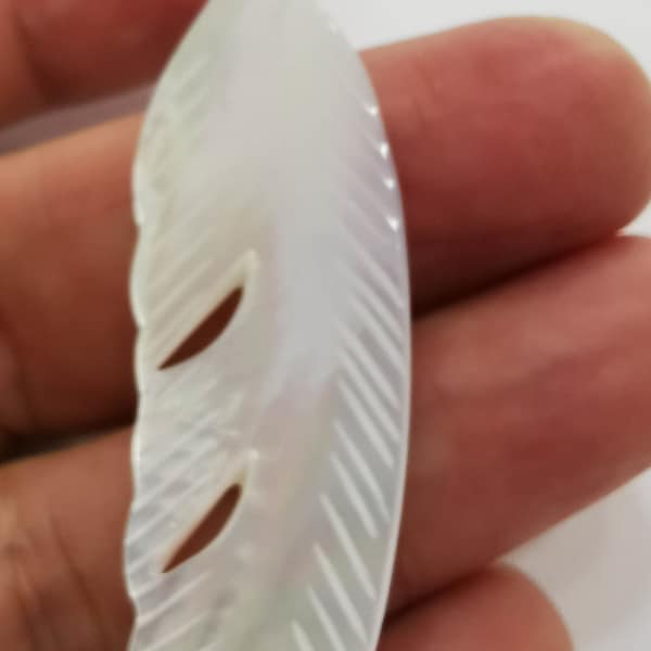 Perforado--grande 60mm natural blanco madre de la hoja de perla encantos, colgantes de hoja de palma de la cáscara tallada