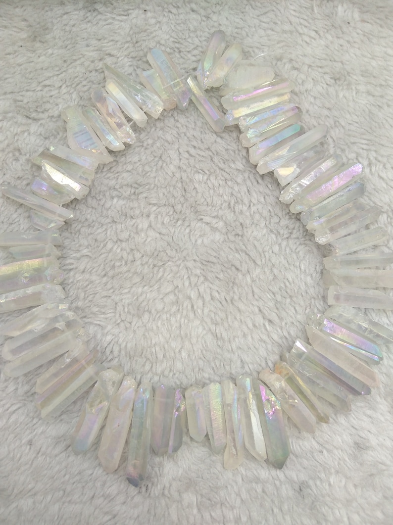 20-40mm Natural Crystal Point Beads Clear Transparent Stick Beads Raw Long Teeth Beads 16inch