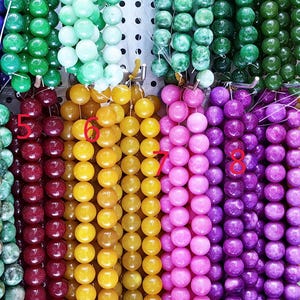 Grande amarelo violeta rosa vermelho rubi cereja verde flor jade jadeíta pedra preciosa contas redondas 4-20 mm 16 polegadas fabricação de joias