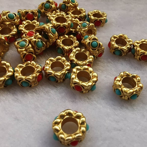 large Hole--20pcs-- Coral -Pearl-turquoise -red Stone  Hexagon Shaped -Cubic  brick rondelle abacuse connector beads 8mm