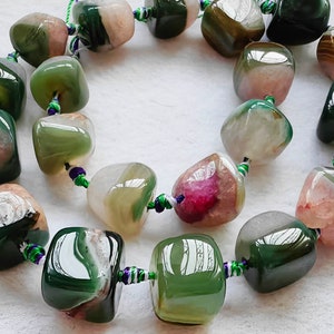 Rare Cracked Ruby Green Slice  Agate ,Rock Beads 12-16mm  Square Cube Onyx Dragon Skin Agate Nuggets 15.5" Strand