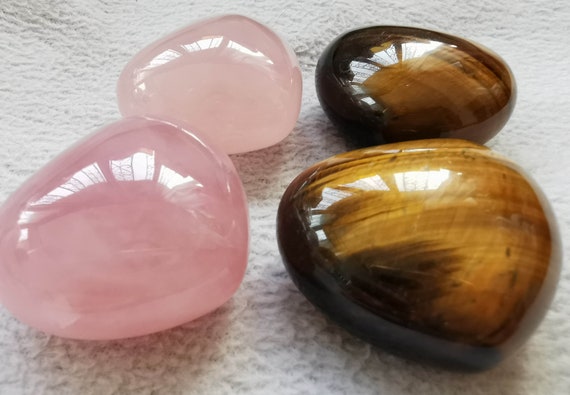 40 mm ローズクォーツ ロッククリスタル - タイガーアイ ハート