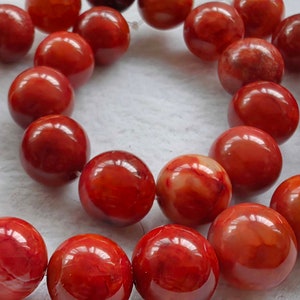 Strong Orange Red Fire Agate  Round Beads 14mm 16" Strand Red and Orange Fire Agate/Snake Skin Agate Beads. round beads