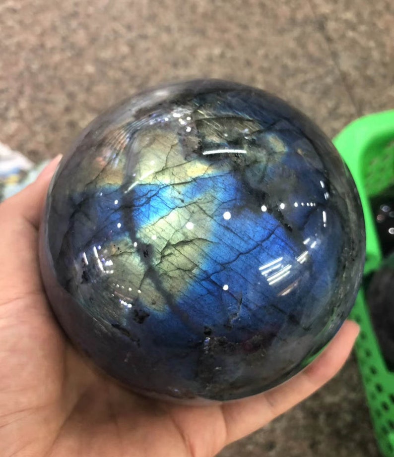 Real Labradorite Stone Round Ball Sphere Polished Stone Blue Etsy