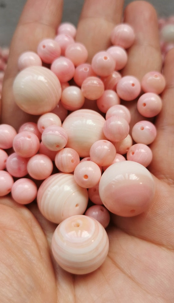 thumbnail interactive-video image 1 of 4pc Natural Pink Shell Round Cabochons 8mm – HQ Unpolished Queen Conch – DIY Beads 1 of 4
