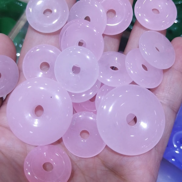 2pcs Baby Pink Chalcedony -- Jadeite jade gemstone round circle donut Roundel 20mm 25mm 30mm loose beads for earrings-pendant