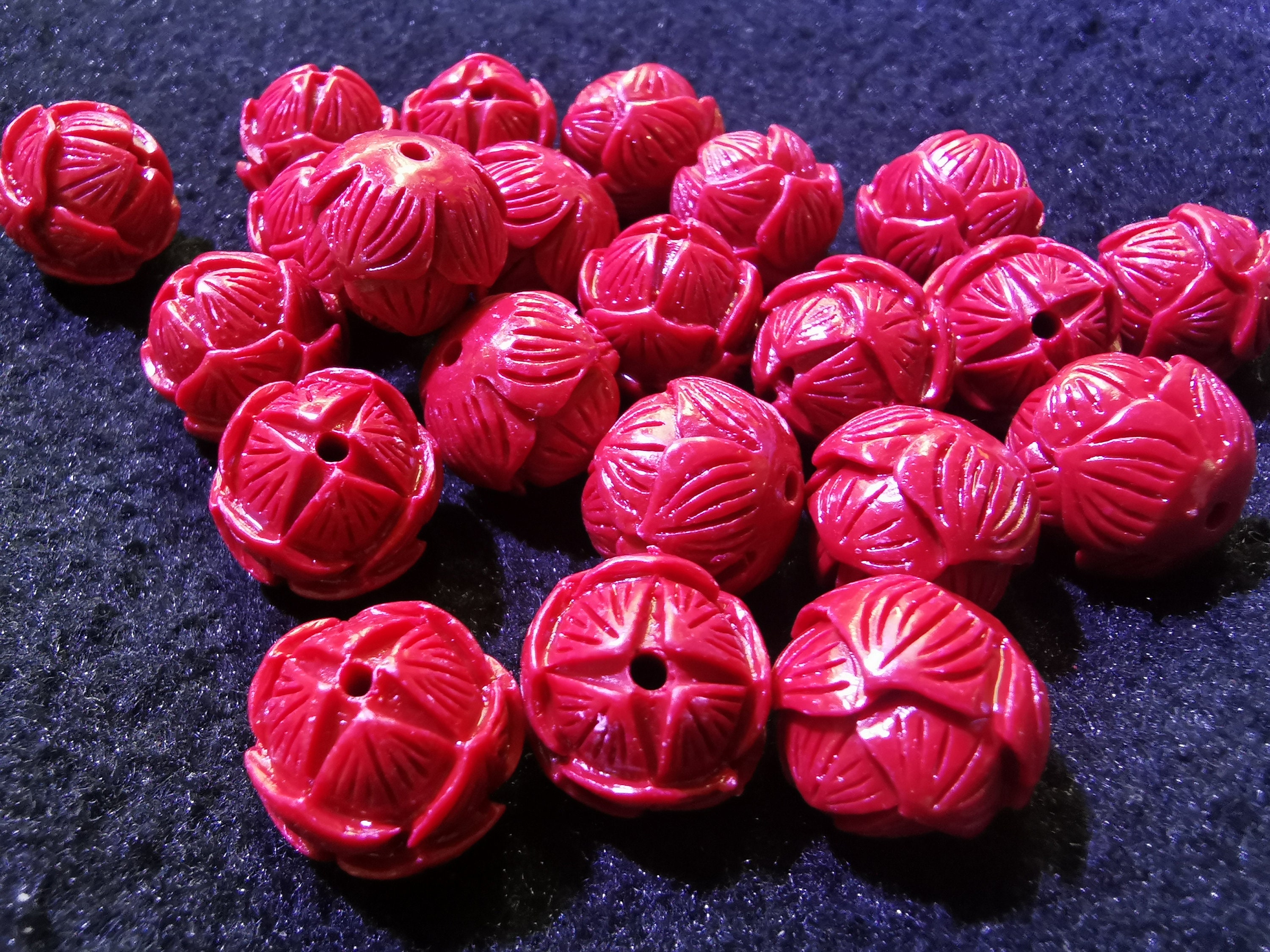 20pcs Red Rose Conch Carved Flower Resin bead 14mm for | Etsy