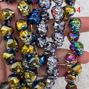 12pcs AB mystic Rainbow Black Jet Crystal Skull Beads -blanco claro- 13X15mm Totalmente perforado - cuentas sueltas skelleton para hacer joyería DIY
