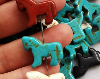 Double Carved-- South West Walking Horse Focal Bead  18-25mm turquoise stone Animal  pendant earrings  white brown black blue