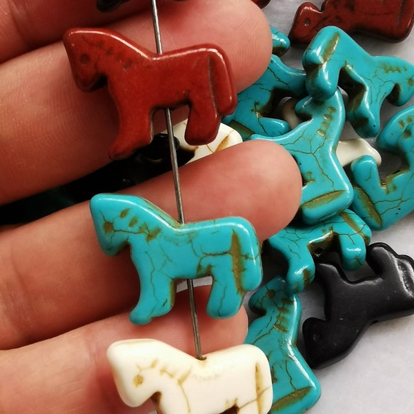 Double Carved-- South West Walking Horse Focal Bead  18-25mm turquoise stone Animal  pendant earrings  white brown black blue