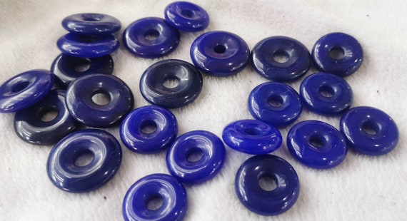 2pcs Natural Lapis Lazuli Donut Stone, Dyed, Blue , Polished Stone, Natural Gemstone Donut Component, Semi Precious Mineral Stone 20-30mm