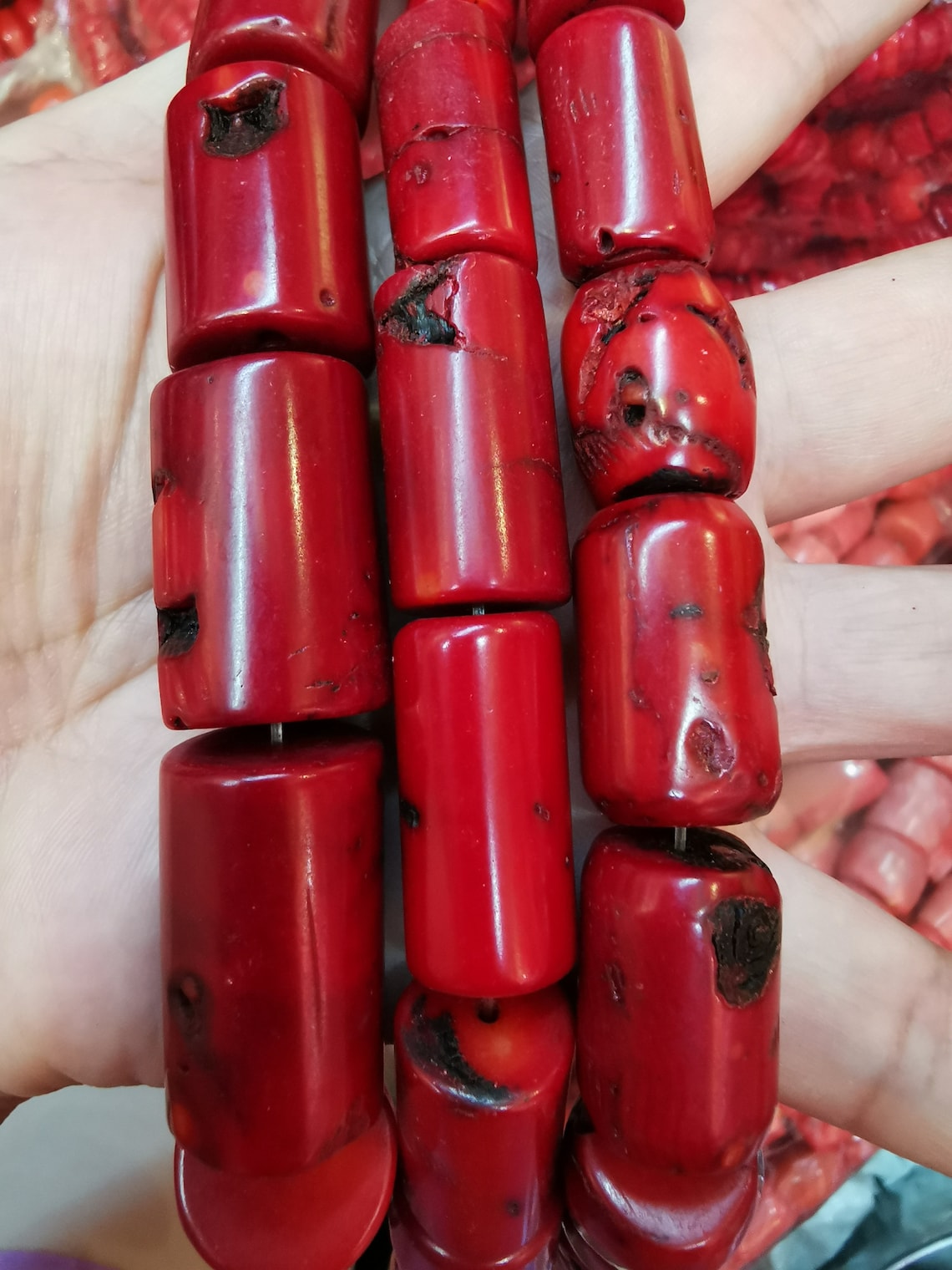 Large 30mm to 10mm Red Coral Jewlery Drum Barrel Cylinder - Etsy