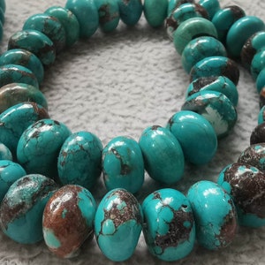 Large 16inch Rare  Matrix Tibetan bronze  Turquoise Heishi Rondelle Latern 14X8mm Beads| Turquoise Beads | Wheel Jewelry