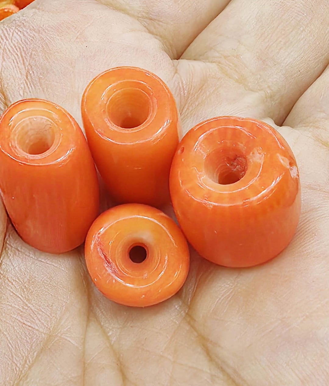 Natural Bamboo Coral Large Hole Gemstone Beads, Drum Rondelle