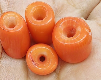 Natural Bamboo Coral Large Hole Gemstone Beads, Drum Rondelle