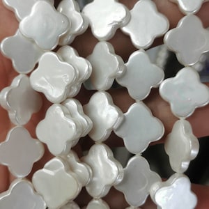 Full 16inch Matter Pearl Shell four-flower filigree Clover Beads, Plum blossom Pearl shell Beads,16mm loose bead