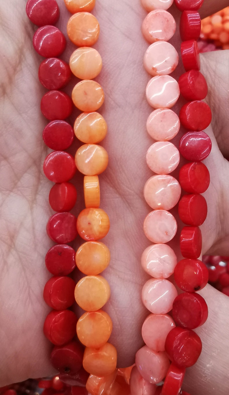 65pcs red coral coin disc round beads pink oranger red loose beads 6mm 16inch