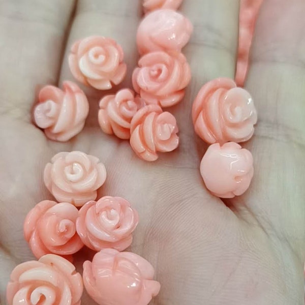 12pcs Pink beige bamboo coral jewelry floral  flower beads  supplies - Red coral beads wholesale -8-14mm flower beads--Half Hole