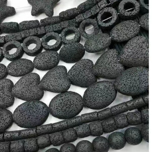 10strands  Natural Lava Beads-Volcanic Rock Beads  Jewelry Beads Donut -star-flower-bar-heart-triangle-square  pendant Beads