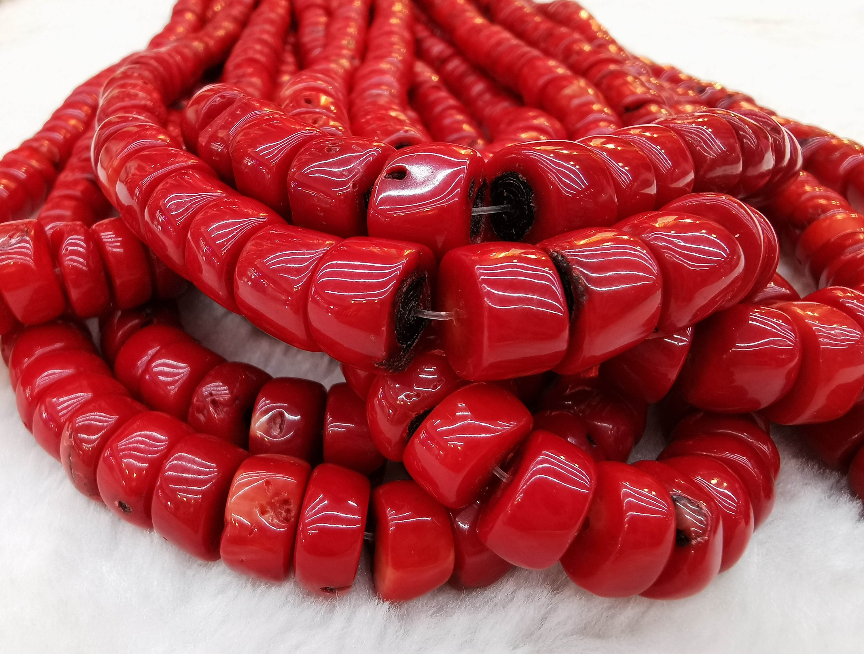Collar De Cuentas De Vdro Rojo, Collar De Cuentas De Oro Rojo, Collar