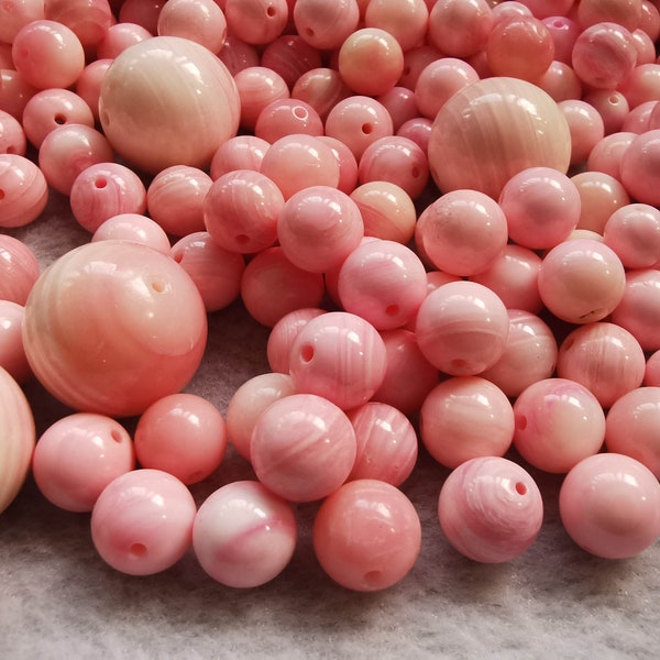 12PCS Genuine Pink queen conch shell  16mm to 6mm pearls round ball loose beads DIY jewelry making  for bracelet