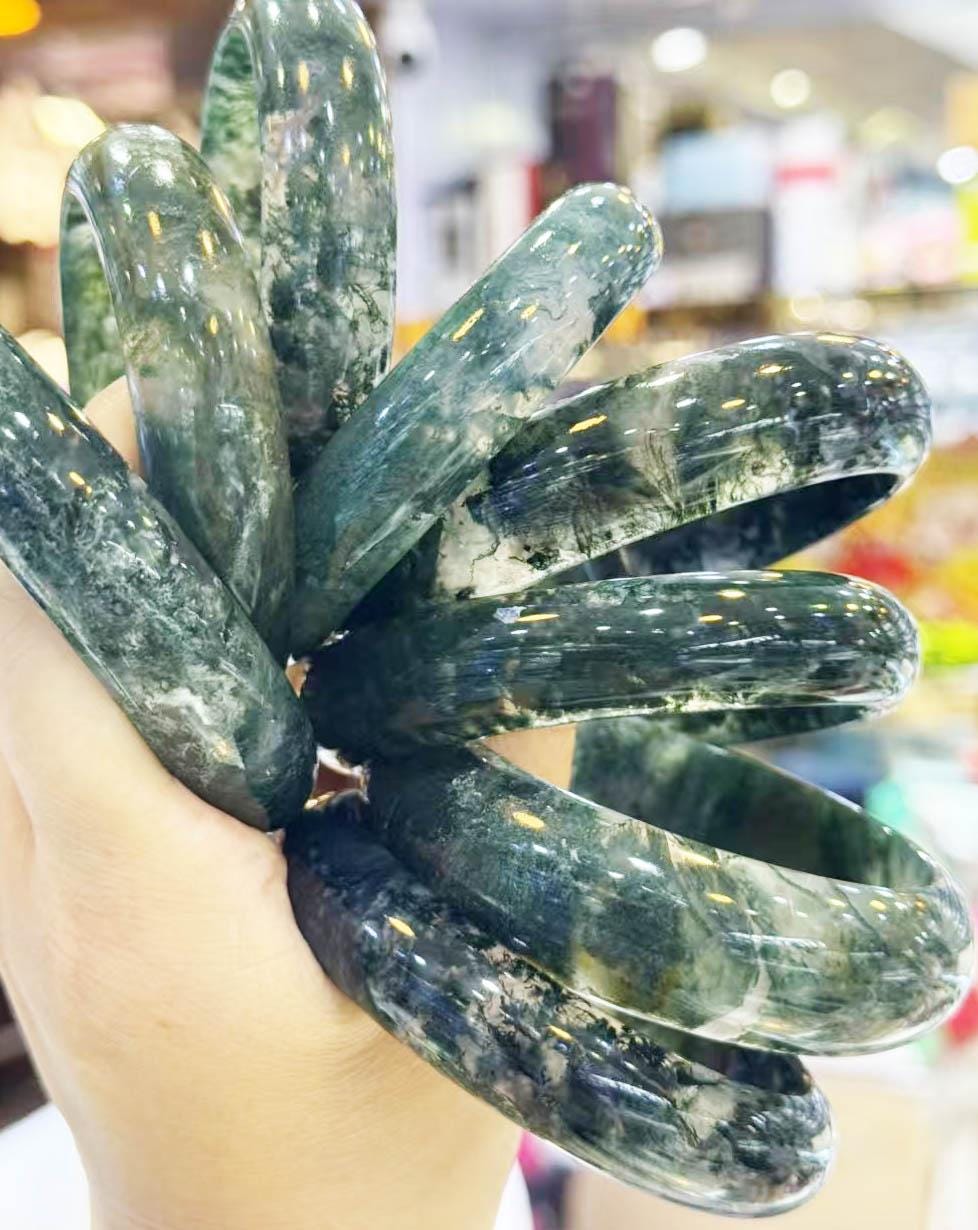 AAAグレード - 天然インドバングル 天然モスアゲートバングル 透明