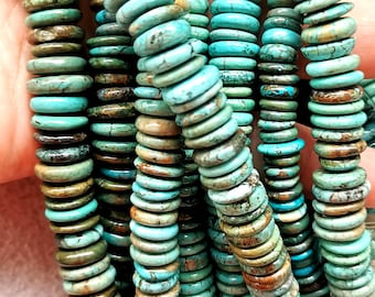 Rare Bronze Turquoise Heishi Tyre shape 10-15mm abacuse wheel slice  Beads  | Turquoise Beads | Smooth Turquoise Heishi Beads Necklace