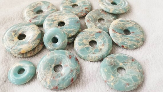 2pcs Natural snake japser Stone, aqua blue  , Polished Stone, Natural Gemstone Donut Component, Semi Precious Mineral Stone 25-40mm