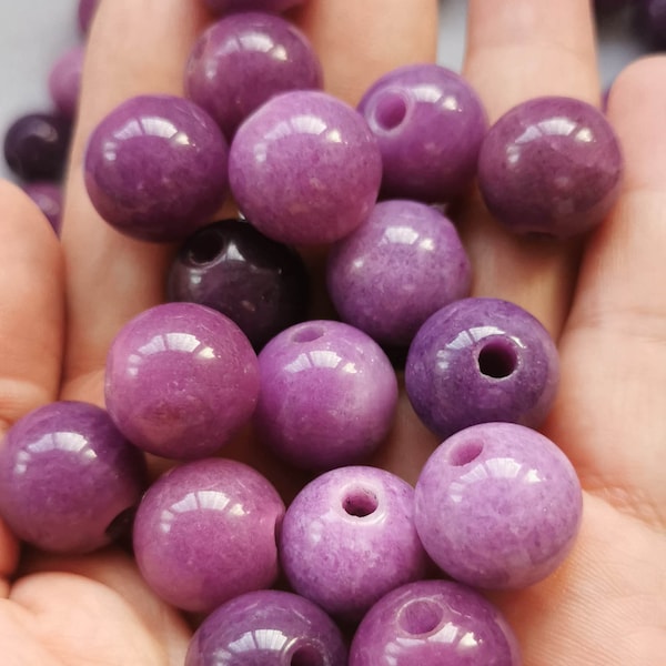 Large hole 4mm -16mm Purple Fuchia pink Sugilite stone  Cabochon Round ball disco spacer beads   Loose  gemstone  2-100pcs