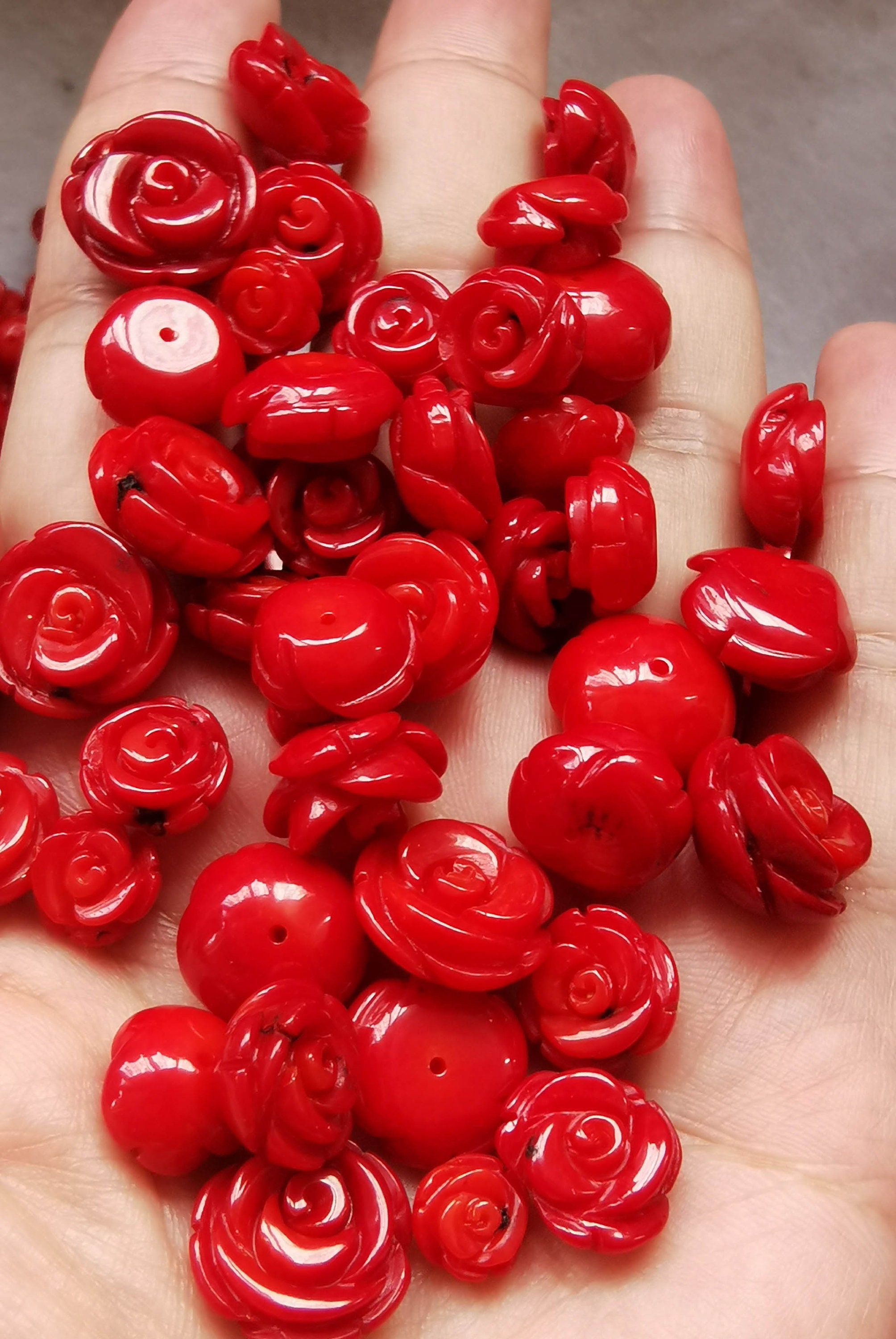 本珊瑚赤サンゴ花6.7g ルース帯留め彫刻アクセサリーヴィンテージ