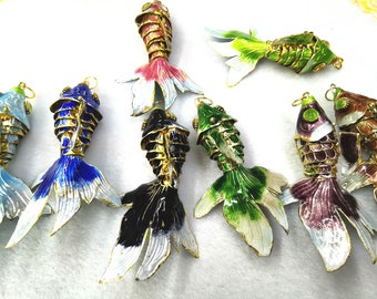 Wholesale 4pcs  Chinese Cloisonne Handmade Articulated fish Pendan charm Earrings 35mm-90mm(4&quot;) DIY