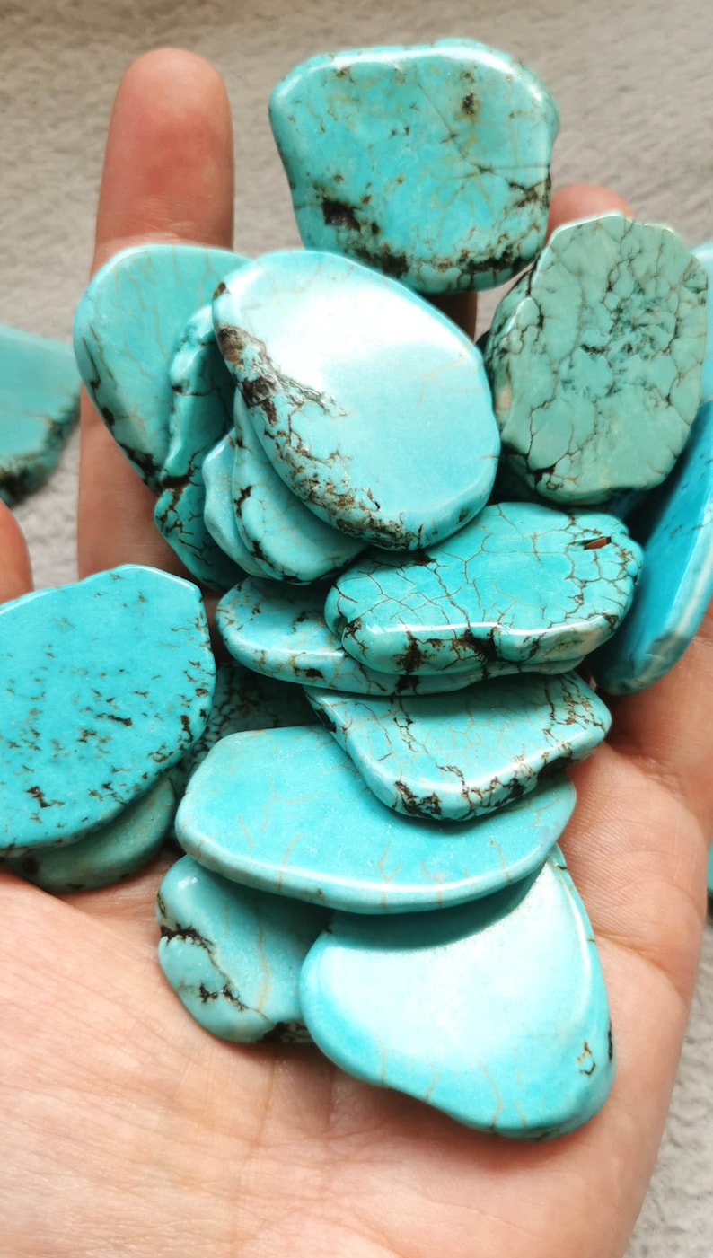 30-40mm Aqua blue Flat Magnesite Chunky Beads in Turquoise Nugget Beads for wire bangle Tassel bracelet jewelry makers tassel focal point