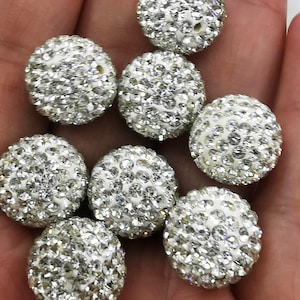 AAA Grade 50PCS White AB Beads,Clear Cystal Clay Pave Rhinestone Beads, Disco Ball Beads For Jewelry Making Pave round Ball rhinestone beads