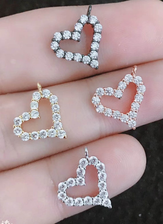 Hot Sale--fashion Jewelry 4pcs 18k Heart Charms, White Gold Rose