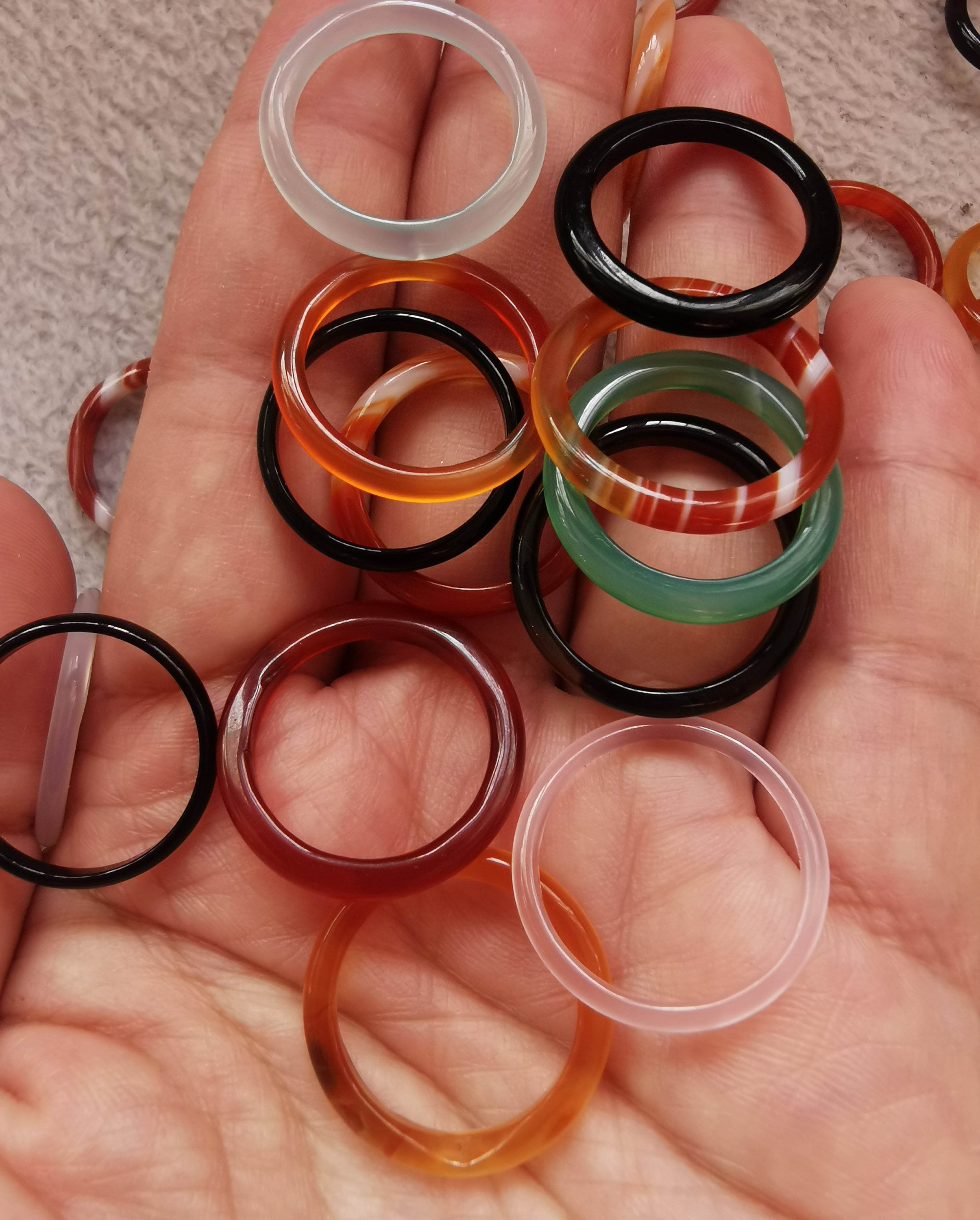 Hot Sale--8pcs  agate ring solid gemstone band Thin circle round ring onyx band  Witchcraft Wicca pagan healing  22-24mm