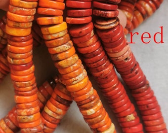 Hot Red -Oranger - Weiß Blau Türkis Heishi Reifen Form 12-13mm Perlen Rad Türkis Perlen | Rondelle Heishi Perlen Halskette 16inch