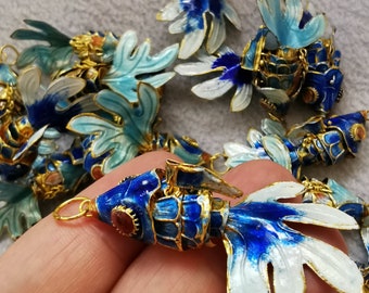 5PCS Handmade Cloisonne articulated fish Animal  Brass pendants-Earrings 35mm to 105mm  DIY  charm blue-green-purple-pink red