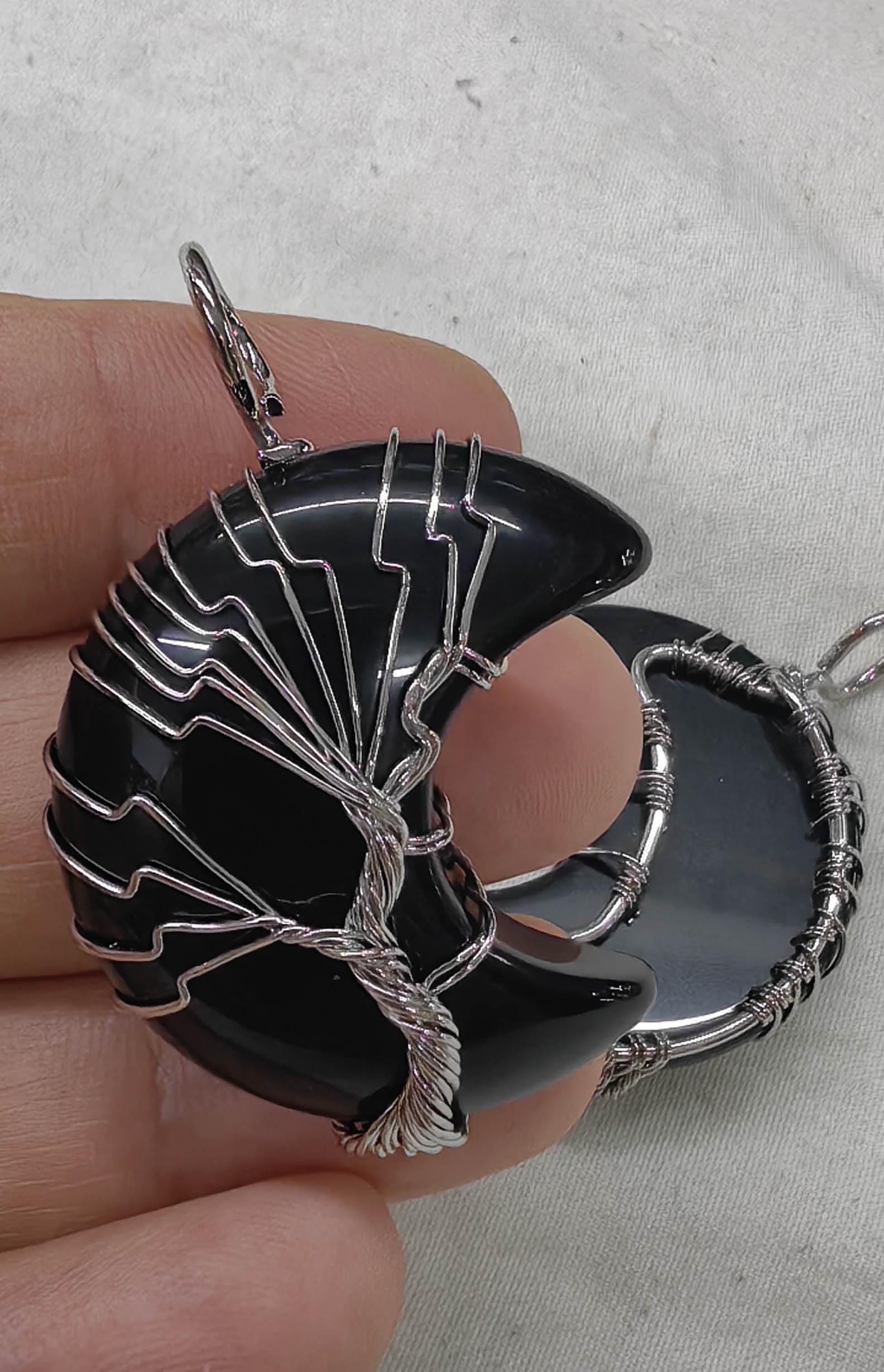 Natural Crystal Tree of Life Crescent Moon Pendant, Wire Wrapped