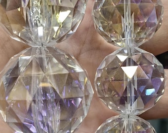 Large 2PCS  AB Crystal Ball Round  for Suncatcher, Aurora Borealis Prism Rainbow Maker Chandelier Supplies Faceted Crystal Glass 20mm 25mm