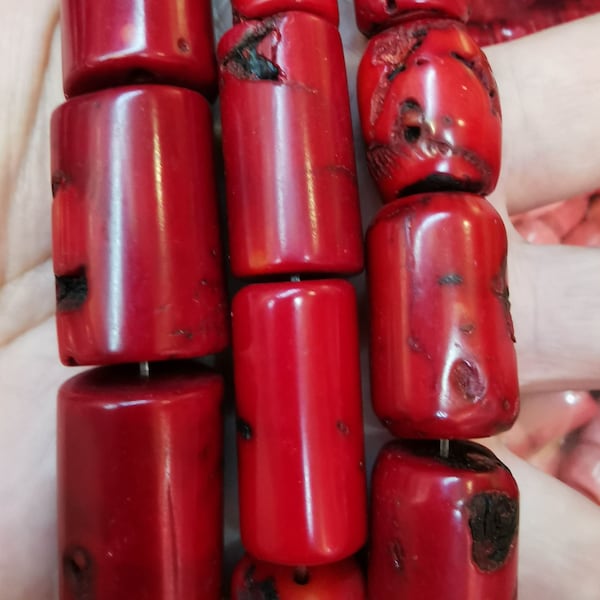 Large 30mm to 10mm Red Coral jewlery drum barrel Cylinder column bar nuggets loose beads 10inch