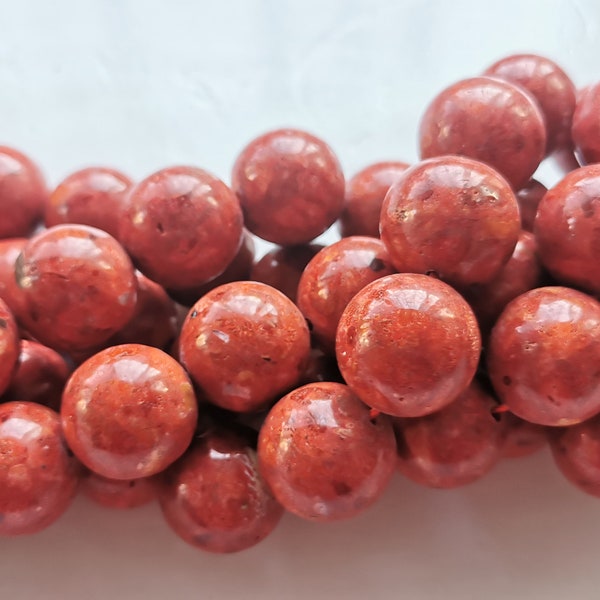 Large Red Sponge Coral Jewelry 18mm to 6mm  Round Natural Gemstone Bead- -16 inch strand