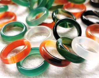 10pcs Natural agate ring solid gemstone band circle round ring onyx band  Witchcraft Wicca pagan healing